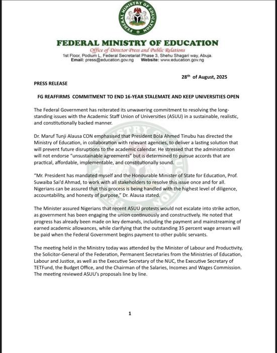 FG Reaffirms Commitment To Resolve ASUU Dispute
