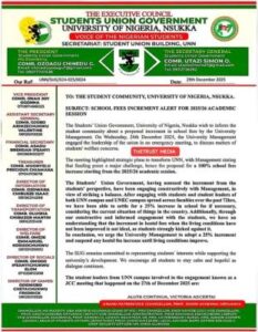UNN SUG raises alarm over proposed